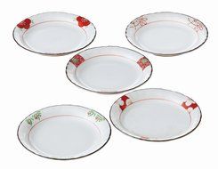 Saikai Pottery Red based pattern 5 Japanese plates from Japan 31932