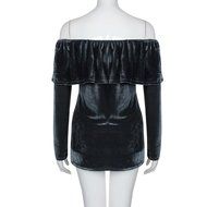 Women&#039;s Blouse,Laimeng Winter Velvet Long Sleeve Off Shoulder Flared Casual Tops Blouse (M, Gray) N13