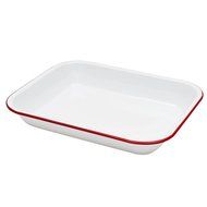 Enamelware Large Roasting Pan - Solid White with Blue Rim N6