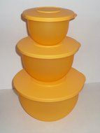 Tupperware Classic Impressions 3 Nesting Mixing Bowls Salad Bowl Set Goldenberry Tangerine Orange N3