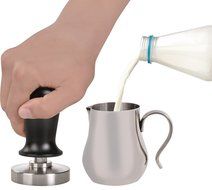 LuxHaus 58mm Calibrated Pressure Tamper for Coffee and Espresso Bundle with FREE GIFT - 12oz Stainless Steel Milk... N2