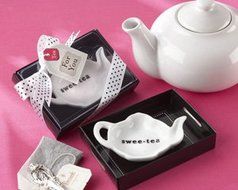 Kate Aspen "Swee-Tea" Ceramic Tea Bag Caddy in Black and White Serving Tray Gift Box