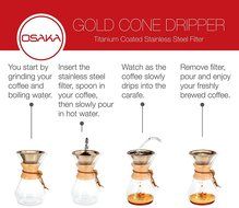 Osaka, Titanium Coated, Gold Pour Over Cone Dripper, Reusable Stainless Steel Coffee Filter for Osaka, Chemex,... N4