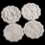 Home Product 4 Stamps DIY RS Moon Cake Mooncake Decoration Flowers Round Baking Mold Mould N5
