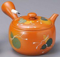 Yamakikai Orange Kyusu(Japanese teapot) with Green Gourds with a strainer 480cc GL1880 from Japan