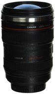 Lens Style Stainless Steel Travel Coffee Mug/Thermos with Leak-Proof Lid, 24-105mm, Black with Transparent Lid N2