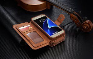 Samsung Galaxy S7 Dermis Wallet case,Aroko Handmade Genuine Cowhide Leather Wallet Cover Case Large Capacity Leather... N16