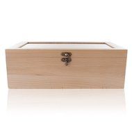 Wood Tea Box – Tea Bag Organizer – 8 Compartment Storage Chest with Clear Glass Lid & Front Hook – Caddy for Jewelry... N6