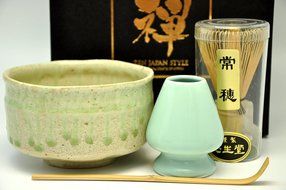 Japanese Mino Yaki ware Matcha Bowl And Tea Ceremony Set Green Tea 12.3 / 12.3 / 7.2cm (4.8 / 4.8 / 2.8inch)[7437] N3