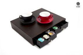 JackCubeDesign K-Cup Leather Holder Organizer Storage Carousel K cup Holder 2 Drawer Dark Brown with Black Acrylic... N5