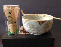 Japanese Porcelain Yukishino Matcha Bowl with Spoon & 100 Whisk Tea Ceremony Gift Set