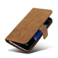 Galaxy S7 Edge Case, Aroko Wallet Case Classic for Galaxy S7 Edge Brown PU Leather Slim Stand Case Cover (Blue) N12