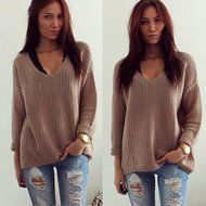 V-Neck Pullover Tops,Morecome Womens Long Sleeve Jumper Cardigan Loose Sweaters Jacket (S) N4