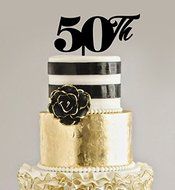 Cake Topper 50TH 9 x 8 inches Black Matte MDF Laser Cut 1/8 Thickness