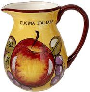 Original Cucina Italiana Ceramic Water Pitcher 2.5 Quart Yellow, Brown Rim, Fruit Design N2
