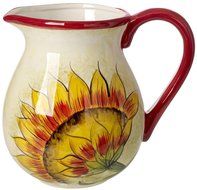 Original Cucina Italiana Ceramic Water Pitcher 2.5 Quart Yellow, Brown Rim, Fruit Design N3
