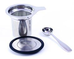 Stainless Steel Tea Infuser Strainer Steeper and Measuring Spoon Set by Simpletes. Extra Fine Mesh Basket Perfect... N6