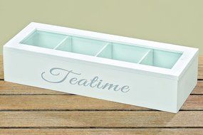 The Premium Tea Time Chest Organizer, White with 4 Large Compartments and Window Top, (13 L x 4 3/8 W x 2 ¾ H... N2