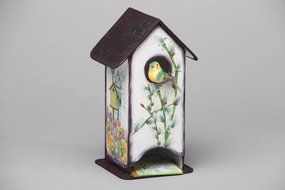 Handmade Glass Tea House Box Storage Kitche Decor Decoupage Painting N3