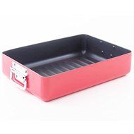 Eclipse Aluminum Roaster Pan with Folding Handles, 6 Quart, Nonstick, Red