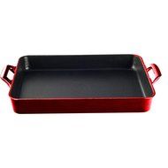 La Cuisine LC 8100 1 Piece Shallow Cast Iron Roasting Pan with Enamel Finish, Red