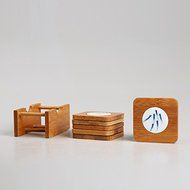 CCWY Coaster bamboo ceramic coasters hand-painted blue-and-white porcelain fish coasters set of six tea ceremony... N2