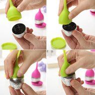 1 pc Food-grade Silicone & Stainless Steel Leaf Tea Leaf Strainer Herbal Spice Infuser Tea Filter N2