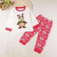 Sleepwear ,BeautyVan Kid Boy Girl Baby Christmas Elk Print Long Sleeve Top Shirt+Pants Outfits Set (110, White)