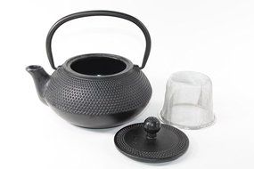 Japanese Antique 24 Fl Oz Black Small Dot Hobnail Chinese Cast Iron Teapot Tetsubin with Infuser + Gift Bow N2