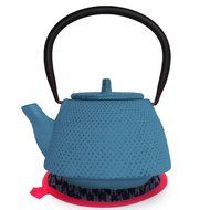 Nanbu Tekki Tetsubin Teapot Kettle w/ Stainless Steel Mesh Infuser Basket and Hand Made Pot Stand, Aqua