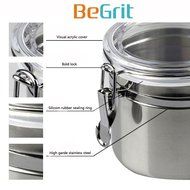 Coffee Tea Storage Canister - BeGrit 4 Piece Stainless Steel Clamp Jars Set with Clear Lid N4