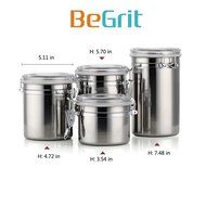 Coffee Tea Storage Canister - BeGrit 4 Piece Stainless Steel Clamp Jars Set with Clear Lid N5