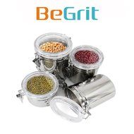 Coffee Tea Storage Canister - BeGrit 4 Piece Stainless Steel Clamp Jars Set with Clear Lid N6