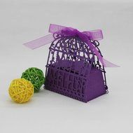 50PC Candy Box,Morecome Birdcage Flowers Laser Cut Favor Candy Box (Purple) N27