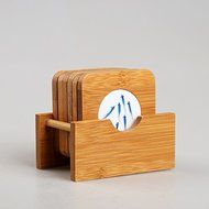 CCWY Coaster bamboo ceramic coasters hand-painted blue-and-white porcelain fish coasters set of six tea ceremony... N3