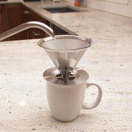 BOCHA - Pour Over Coffee Filter, Reusable Stainless Steel Cone Dripper, Permanent and Paperless with Cup Stand N7