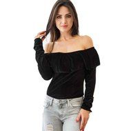 Women's Blouse,Laimeng Winter Velvet Long Sleeve Off Shoulder Flared Casual Tops Blouse (M, Gray) N14