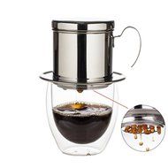 Hanperal Coffee Maker Pot，Silver Stainless Steel Vietnamese Drip Coffee Filter Maker Single Cup Strainer N6