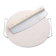 Leifheit Round Ceramic Pizza Stone with Carrying Tray and Large Slicer, 33cm, Gray N4