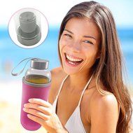 Hot or Cold Glass Tea Tumbler Bottle – Borosilicate Glass Tea Mug – Glass Water Bottle with Flavor Dispenser Cup... N11