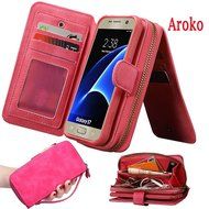 Samsung Galaxy S7 Dermis Wallet case,Aroko Handmade Genuine Cowhide Leather Wallet Cover Case Large Capacity Leather... N18