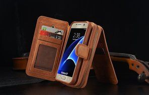 Samsung Galaxy S7 Dermis Wallet case,Aroko Handmade Genuine Cowhide Leather Wallet Cover Case Large Capacity Leather... N21