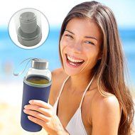 Hot or Cold Glass Tea Tumbler Bottle – Borosilicate Glass Tea Mug – Glass Water Bottle with Flavor Dispenser Cup... N12