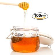 Honey Dipperz 100 PACK - 6" long (16cm) Wooden Honey Dipper Drizzler Stirring Stick, Spoon Rod Muddler Dispense...