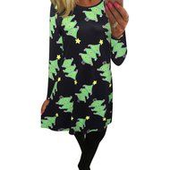 Xmas Print Dress,Morecome Ladies Christmas Long Sleeve Flared Party Dresses (XXL, Black) N2