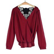 Loose T-shirt ,BeautyVan Women V-neck Tops Long Sleeve Shirt Casual Blouse Loose T-shirt (M, Red) N3