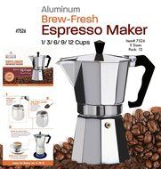 Wee's Beyond 7526-12 Brew-Fresh Aluminum Espresso Maker, 12 Cup, Silver