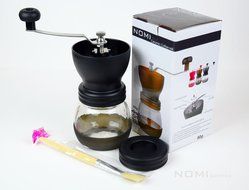 Nomi Manual Ceramic Burr Coffee Grinder Mill Hand Crank with Complimentary Lid & Brush (Black) N3