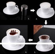 Coffee Stencils Latte Art Cappuccino Plastic Plate Template 16 Designs Decorating Tool + Mesh Shaker + Spoon N6