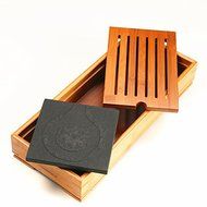 CCWY Black Stone Moso bamboo tea tray mini black gold stone wood sea of Japanese tea tray and drawer special price...